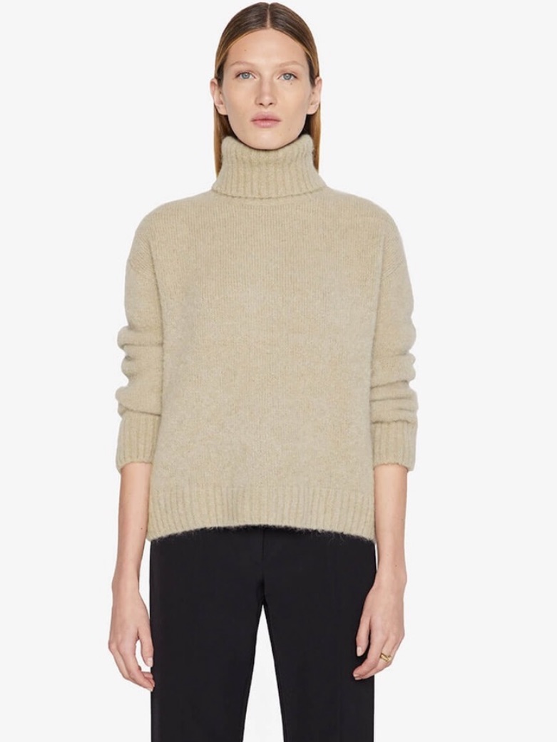 Anine Bing Denver Alpaca-Blend Turtleneck Sweater In Beige Cream L Large $349